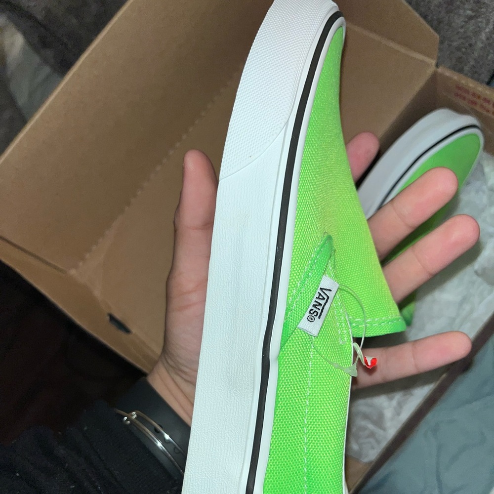 lime green slip on vans womens 5.5 mens 4.0